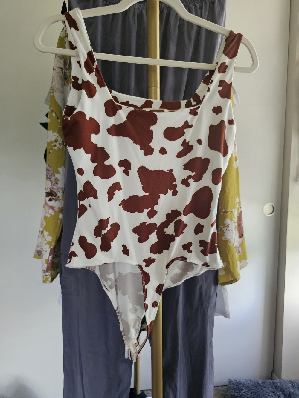 Altar'd State White & Brown Cow Spot Bodysuit - Picture 4 of 5